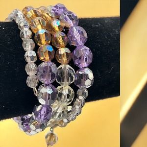 Multicolored Crystal Beaded Memory Wire Wrap Around Bracelet!